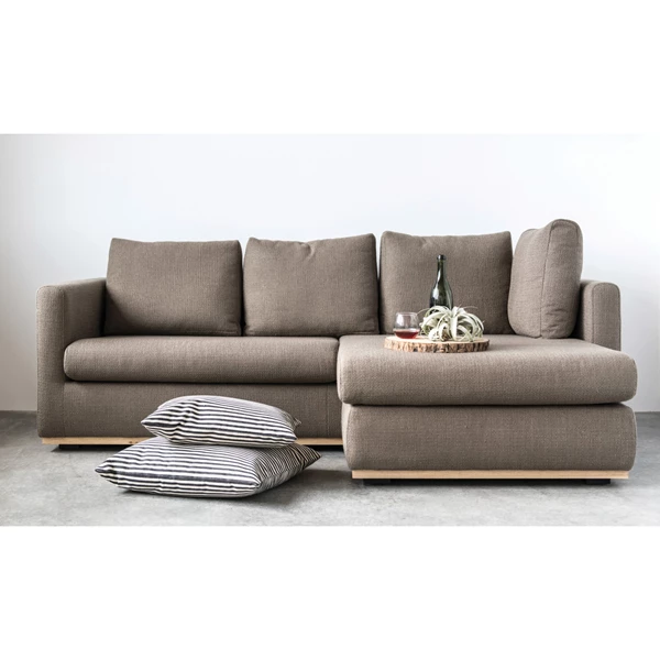 Creative Co Op Modern L Shaped Sofa With Interchangeable Chaise Lounge And Wood Trim Mushroom Brown