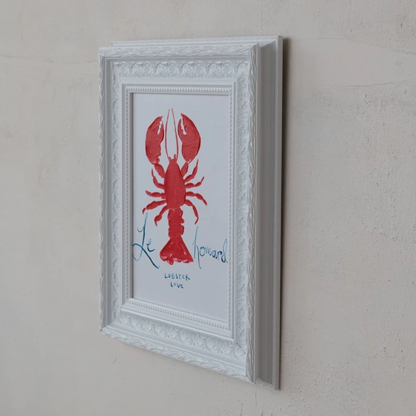 Creative Co Op Moulded Composite Framed Canvas Wall Décor W/ Lobster & Painted Frame "Le Homard" ©