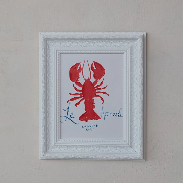 Creative Co Op Moulded Composite Framed Canvas Wall Décor W/ Lobster & Painted Frame "Le Homard" ©