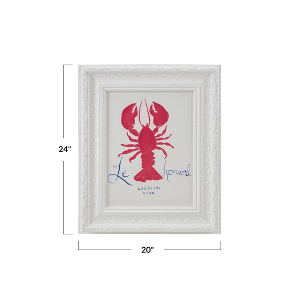 Creative Co Op Moulded Composite Framed Canvas Wall Décor W/ Lobster & Painted Frame "Le Homard" ©