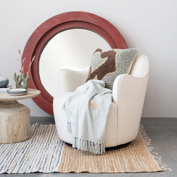 Creative Co Op New Zealand Wool & Cotton Tufted Pillow W/ Design Polyester Fill