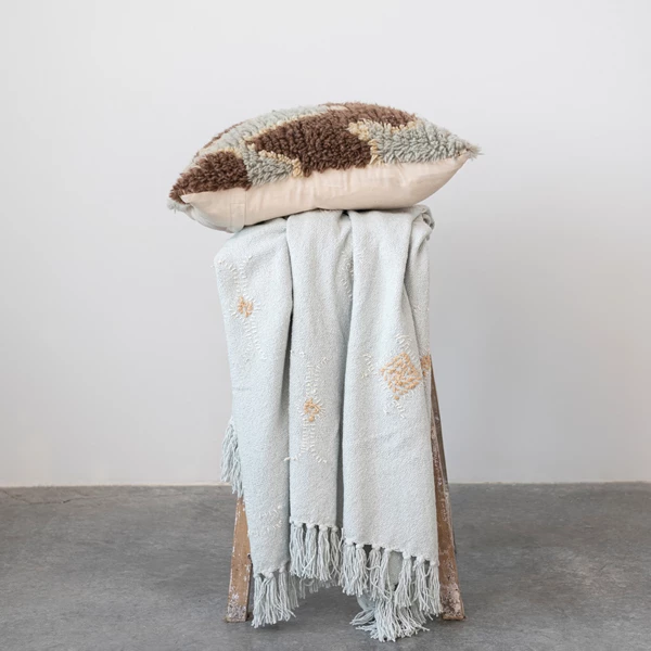 Creative Co Op New Zealand Wool & Cotton Tufted Pillow W/ Design Polyester Fill