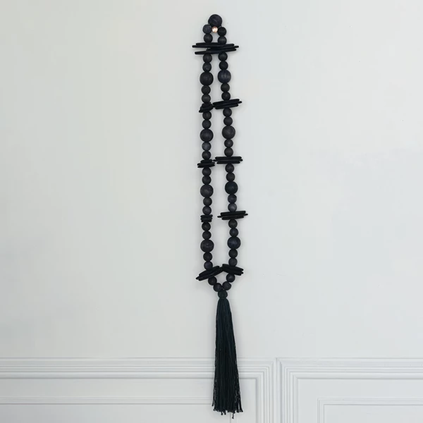 Creative Co Op Oak Wood Beads W/ Cotton Tassel Black