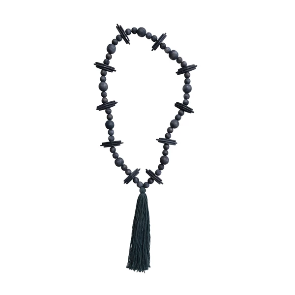 creative co op Oak Wood Beads w/ Cotton Tassel Black