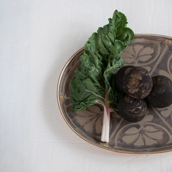 Creative Co Op Oval Hand-Painted Stoneware Platter W/ Pattern