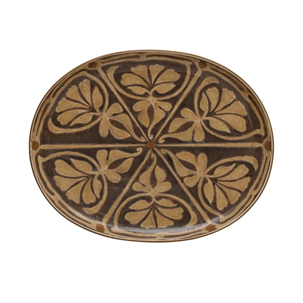 creative co op Oval Hand-Painted Stoneware Platter w/ Pattern