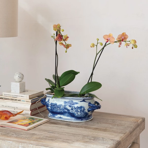 Creative Co Op Oval Hand-Painted Stoneware Vintage Reproduction Planter W/ Landscape & Handles