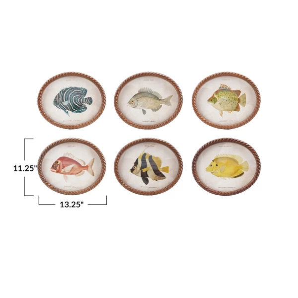 Creative Co Op Oval MDF Twisted Framed Glass Wall Décor W/ Vintage Reproduction Fish Image 6 Styles