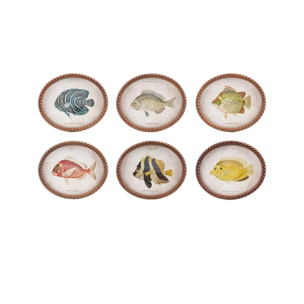 creative co op Oval MDF Twisted Framed Glass Wall Décor w/ Vintage Reproduction Fish Image 6 Styles