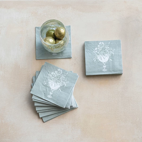 Creative Co Op Paper Cocktail Napkins W/ Flowers In Vase (Contains 50 Folded Pieces) ©