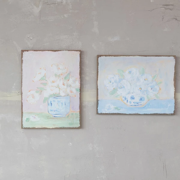 Creative Co Op Plastered Burlap Wall Décor With Flowers In Vase 2 Styles ©