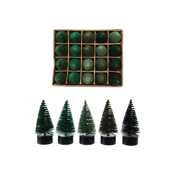 creative co op Plastic Bottle Brush Tree with LED Lights 5 Styles (Battery Included)