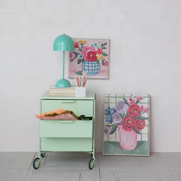 Creative Co Op Plastic Cabinet On Oversized Casters W/ 3 Drawers Mint Color KD