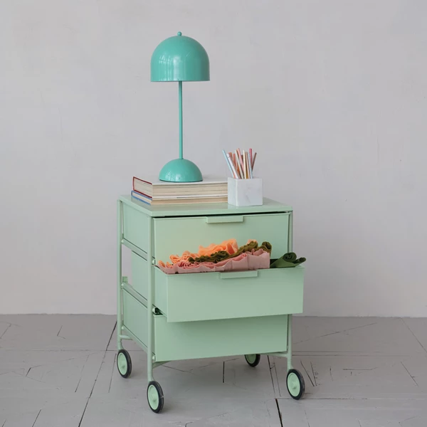 Creative Co Op Plastic Cabinet On Oversized Casters W/ 3 Drawers Mint Color KD