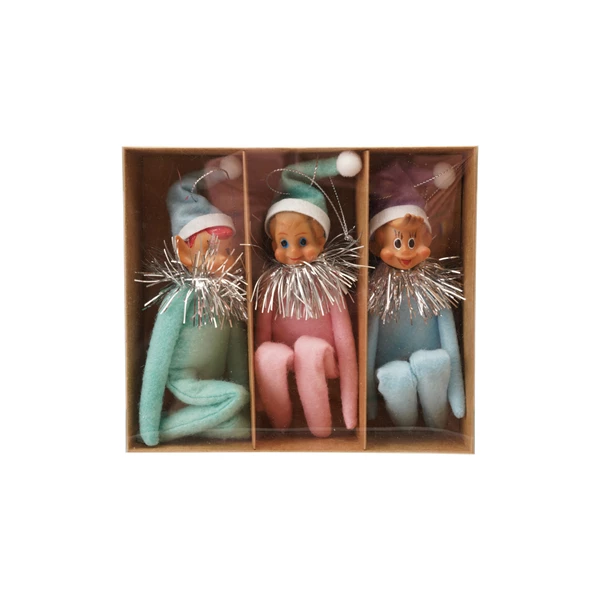 creative co op Plastic & Fabric Vintage Reproduction Elf Ornaments Set of 3