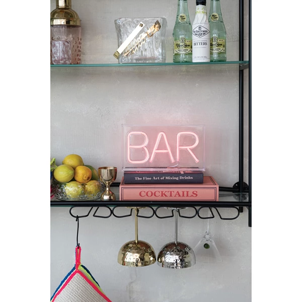 Creative Co Op Plastic LED Neon Light With USB Cord "BAR" Red