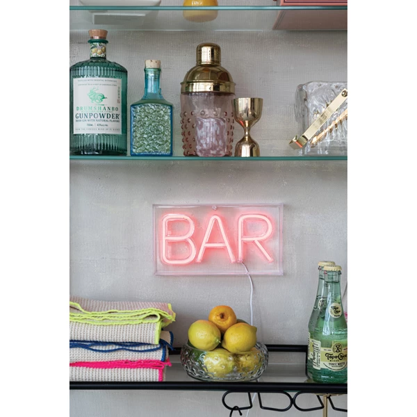 Creative Co Op Plastic LED Neon Light With USB Cord "BAR" Red