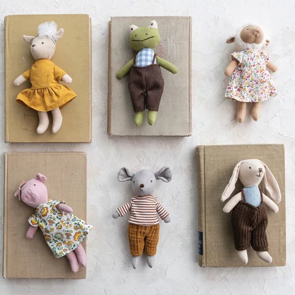 Creative Co Op Plush Animal In Clothes Multi Color 6 Styles