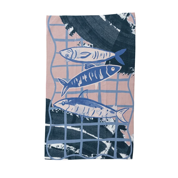creative co op Printed Recycled Microfibre Tea Towel w/ Fish in Net Image