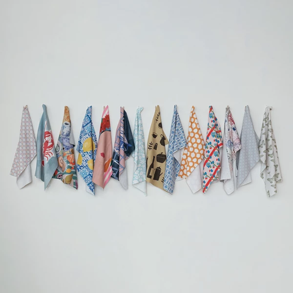 Creative Co Op Printed Recycled Microfibre Tea Towels W/ Pattern/Image Set Of 56