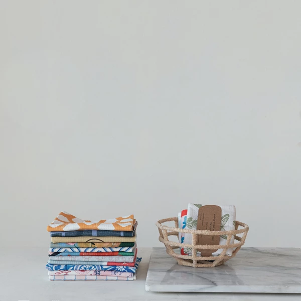 Creative Co Op Printed Recycled Microfibre Tea Towels W/ Pattern/Image Set Of 56