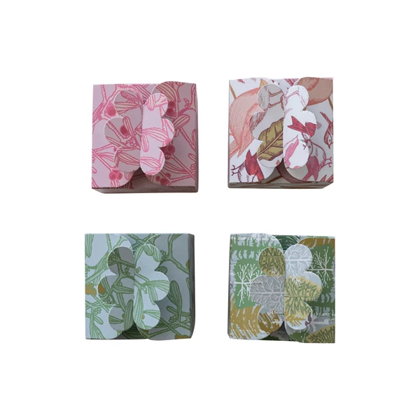 Creative Co Op Printed Recycled Paper Interlocking Gift Box W/ Flora/Fauna Pattern 4 Styles ©