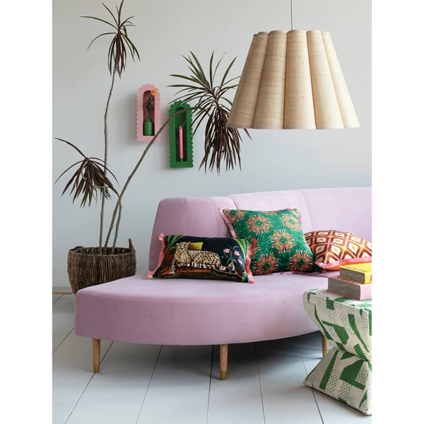 Creative Co Op Raffia Scalloped Pendant Lamp With Linen Trim 8' Fabric Cord