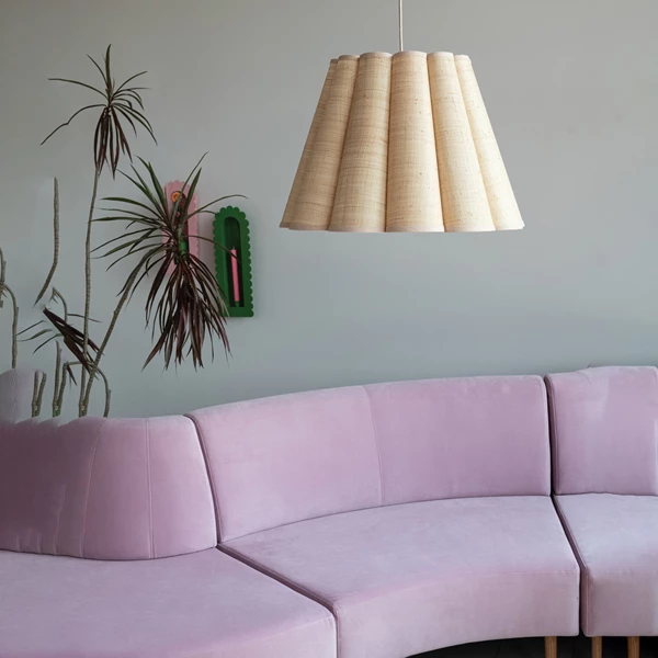 Creative Co Op Raffia Scalloped Pendant Lamp With Linen Trim 8' Fabric Cord