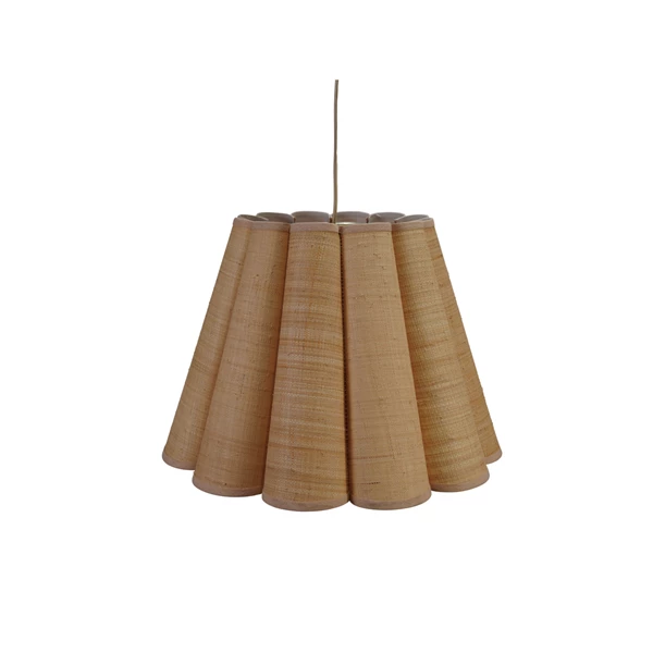creative co op Raffia Scalloped Pendant Lamp with Linen Trim 8' Fabric Cord