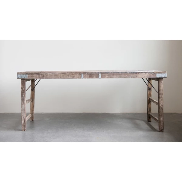 Creative Co Op Reclaimed Wood Folding Table With Tin Patches