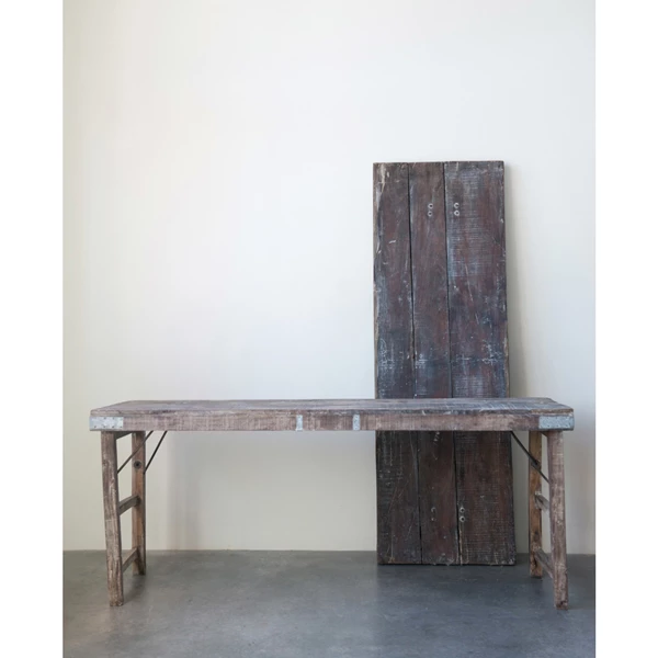 Creative Co Op Reclaimed Wood Folding Table With Tin Patches