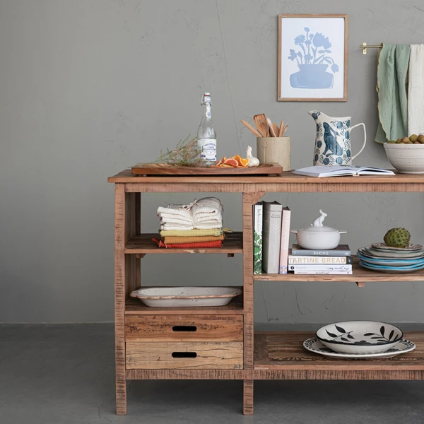 Creative Co Op Reclaimed Wood Sideboard/Island W/ 4 Shelves & 2 Drawers Natural