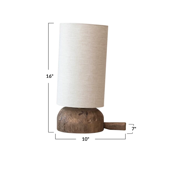 Creative Co Op Reclaimed Wood Table Lamp W/ Cotton Shade & Swivel Neck (Each One Will Vary)