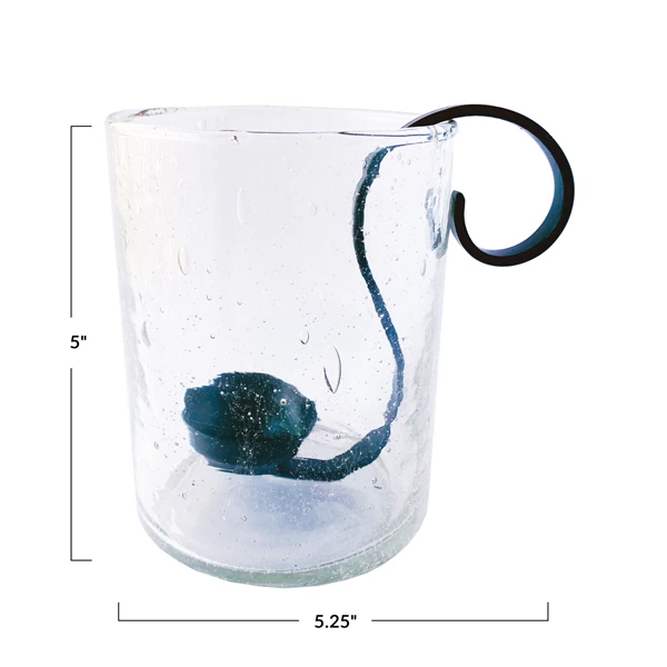 Creative Co Op Recycled Bubble Glass Hurricane W/ Metal Votive Holder Set Of 2