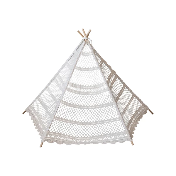 Creative Co Op Recycled Cotton Crocheted & Wood Teepee In Bag W/ Mat KD