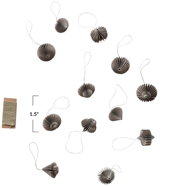 Creative Co Op Recycled Paper Honeycomb Ornaments W/ DIY Garland String Boxed Set Of 13