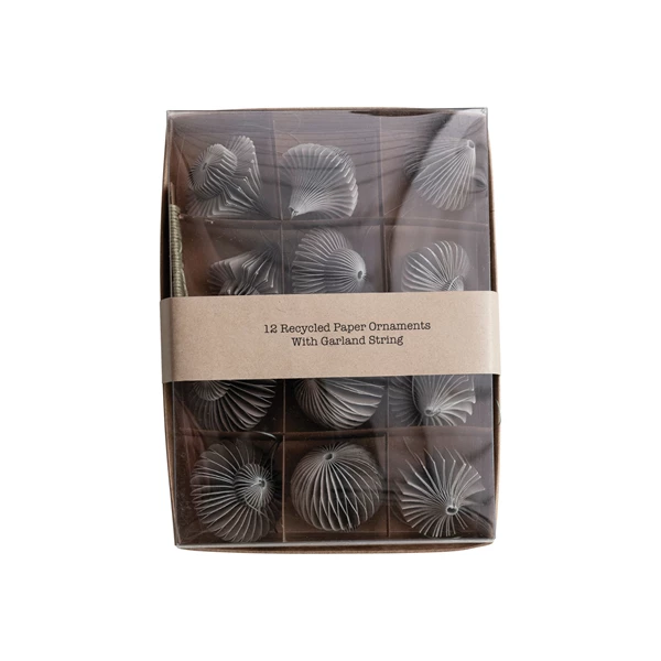 creative co op Recycled Paper Honeycomb Ornaments w/ DIY Garland String Boxed Set of 13