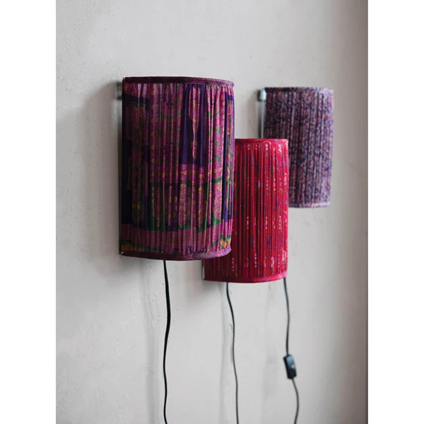 Creative Co Op Recycled Sari Fabric And Metal Pleated Wall Sconce With Inline Switch
