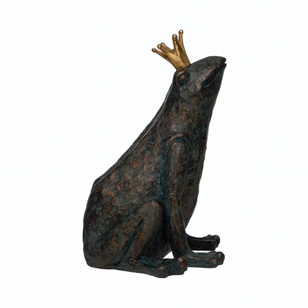 creative co op Resin Frog with Gold Crown Patina Finish