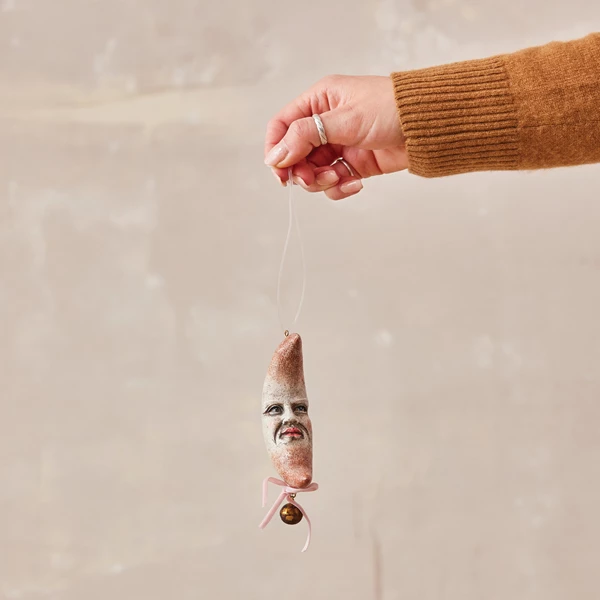 Creative Co Op Resin Half Moon Ornament With Face Bell & Bow Distressed Finish