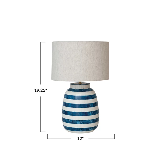 Creative Co Op Resin Inlaid Table Lamp W/ Stripes & Cotton Shade