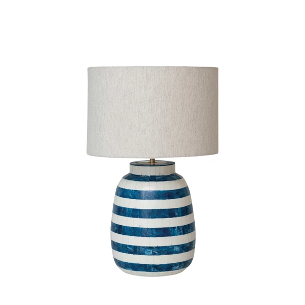 creative co op Resin Inlaid Table Lamp w/ Stripes & Cotton Shade