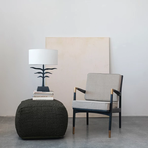 Creative Co Op Resin Leaf Shaped Table Lamp W/ Linen Shade Antique Bronze Finish