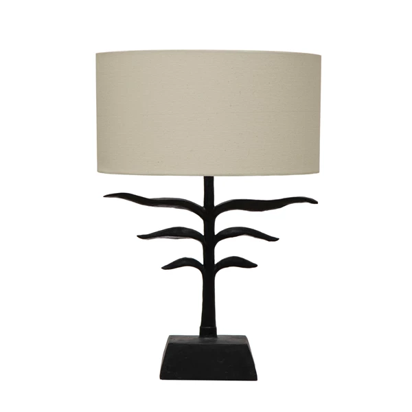 creative co op Resin Leaf Shaped Table Lamp w/ Linen Shade Antique Bronze Finish