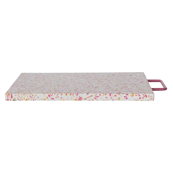 Creative Co Op Resin Terrazzo Cheese/Cutting Board With Pink Enameled Metal Handle