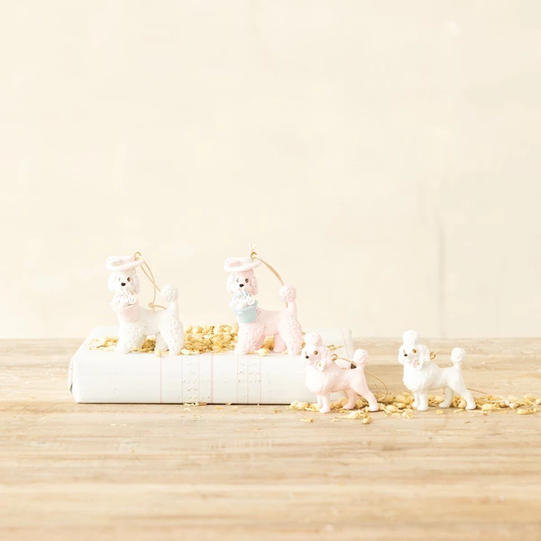 Creative Co Op Resin Vintage Reproduction Poodle Ornament With Flower 2 Colors