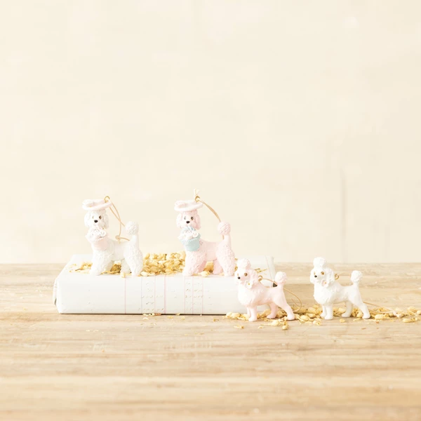 Creative Co Op Resin Vintage Reproduction Poodle Ornament With Hat & Basket 2 Colors