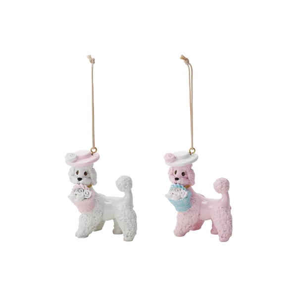 creative co op Resin Vintage Reproduction Poodle Ornament with Hat & Basket 2 Colors