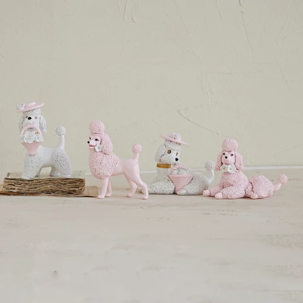 Creative Co Op Resin Vintage Reproduction Poodle With Hat & Basket 2 Styles