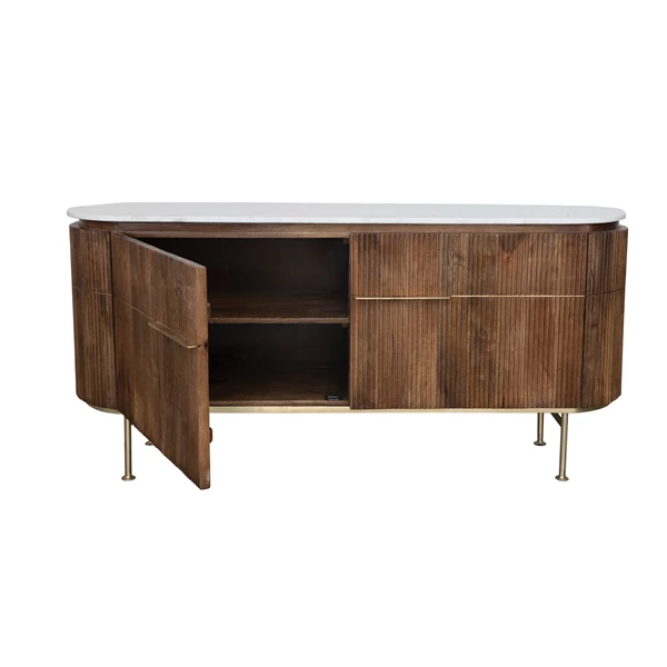 Creative Co Op Ribbed Mango Wood Console Table W/ Marble Top